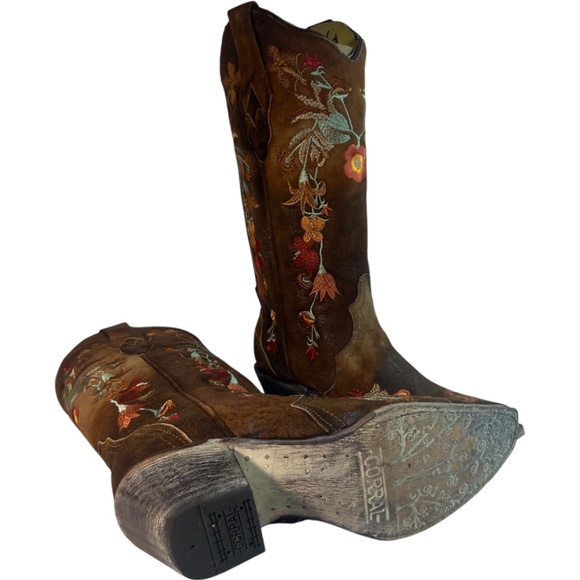 Corral LD Chocolate lamb floral embroidery SZ 8 Leather handcrafted Boots NIB G3 - Picture 6 of 10